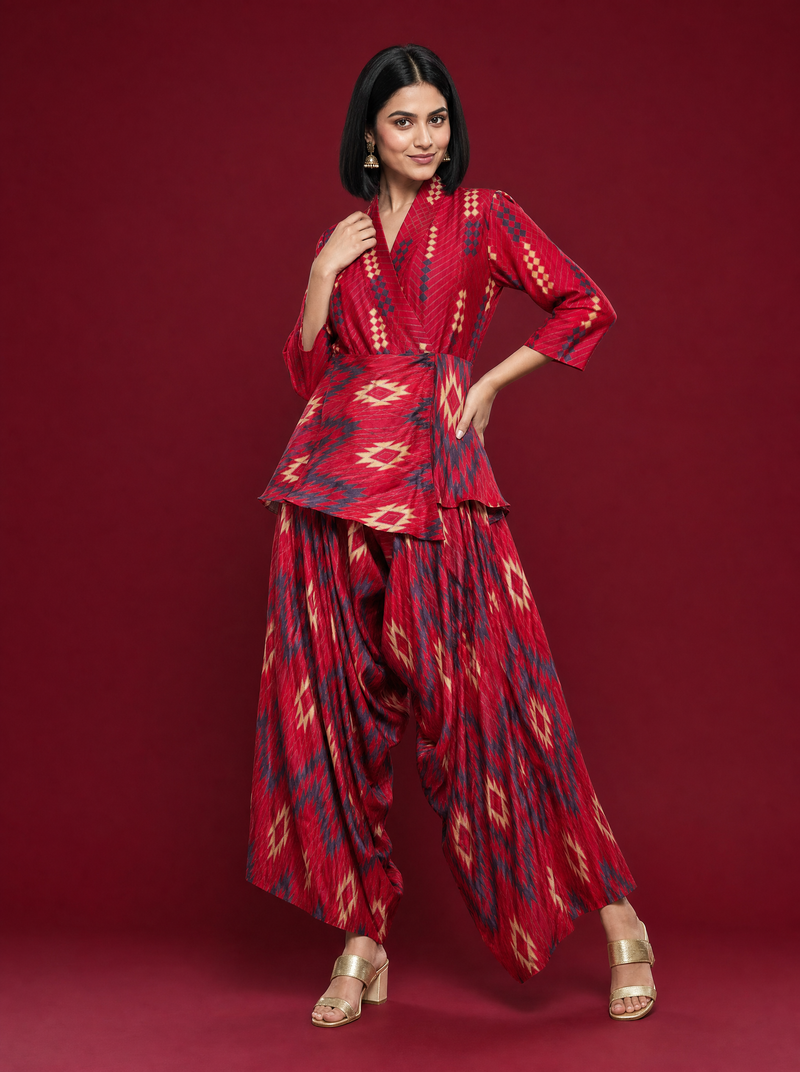 Geometric Raw Silk Co-ord Set