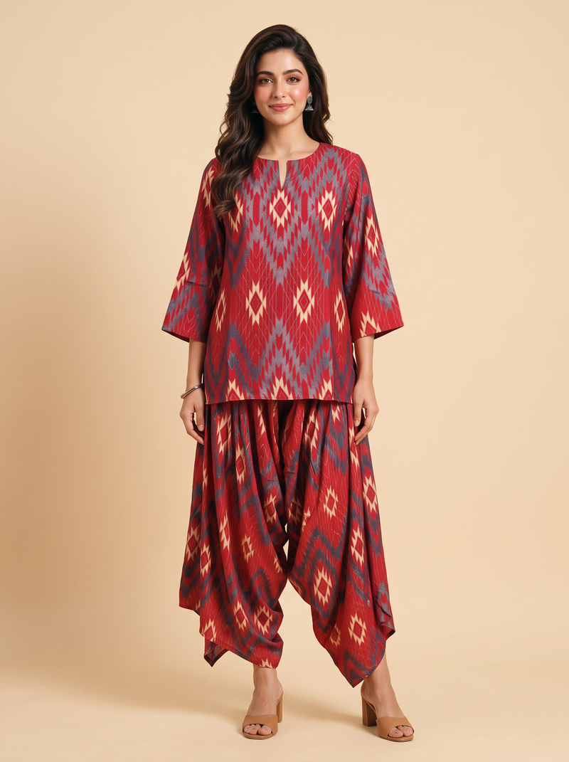 Contemporary Print Chinon Co-ord Set with Flared Pants