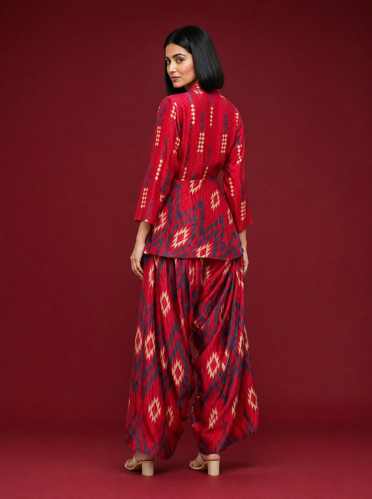 Geometric Raw Silk Co-ord Set