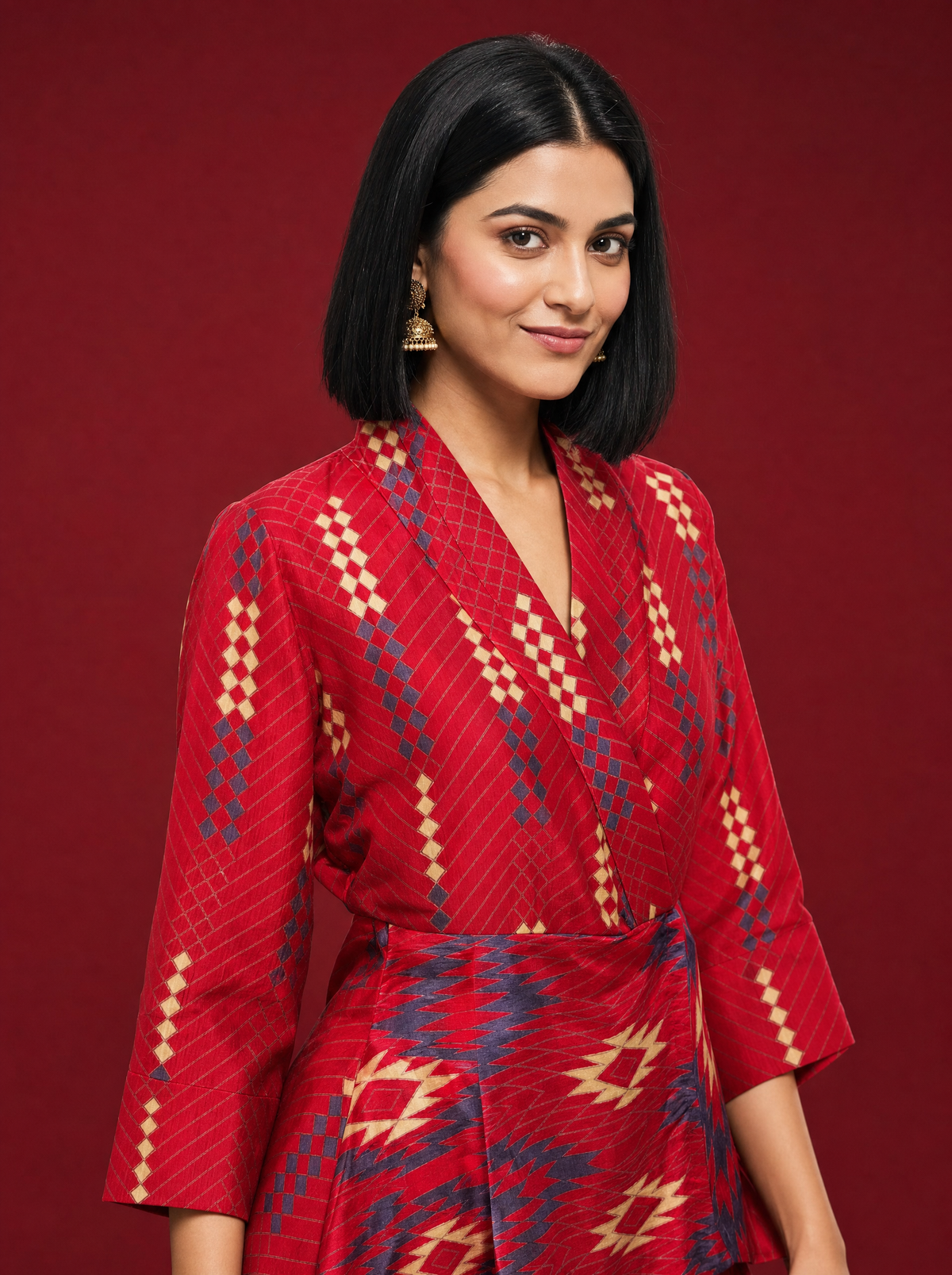 Geometric Raw Silk Co-ord Set