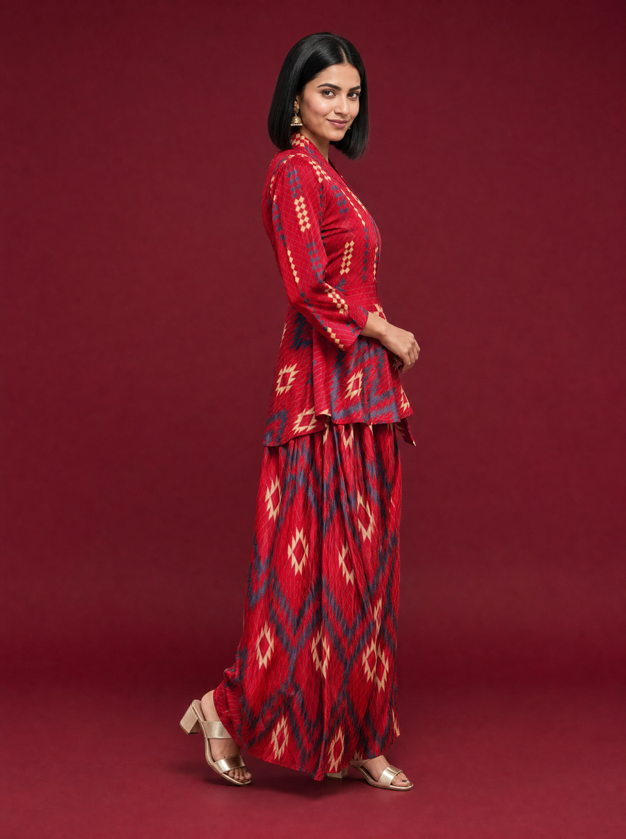 Geometric Raw Silk Co-ord Set
