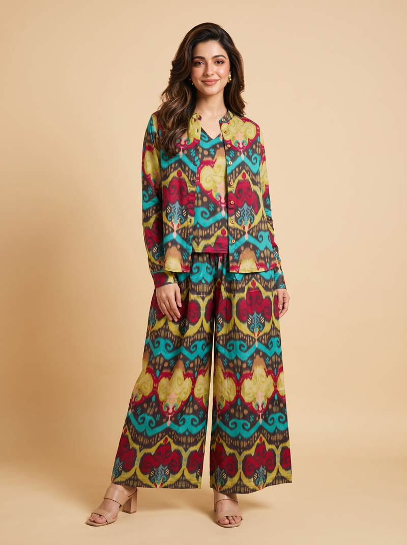 Kavya Ikkat Satin Co-ord Set