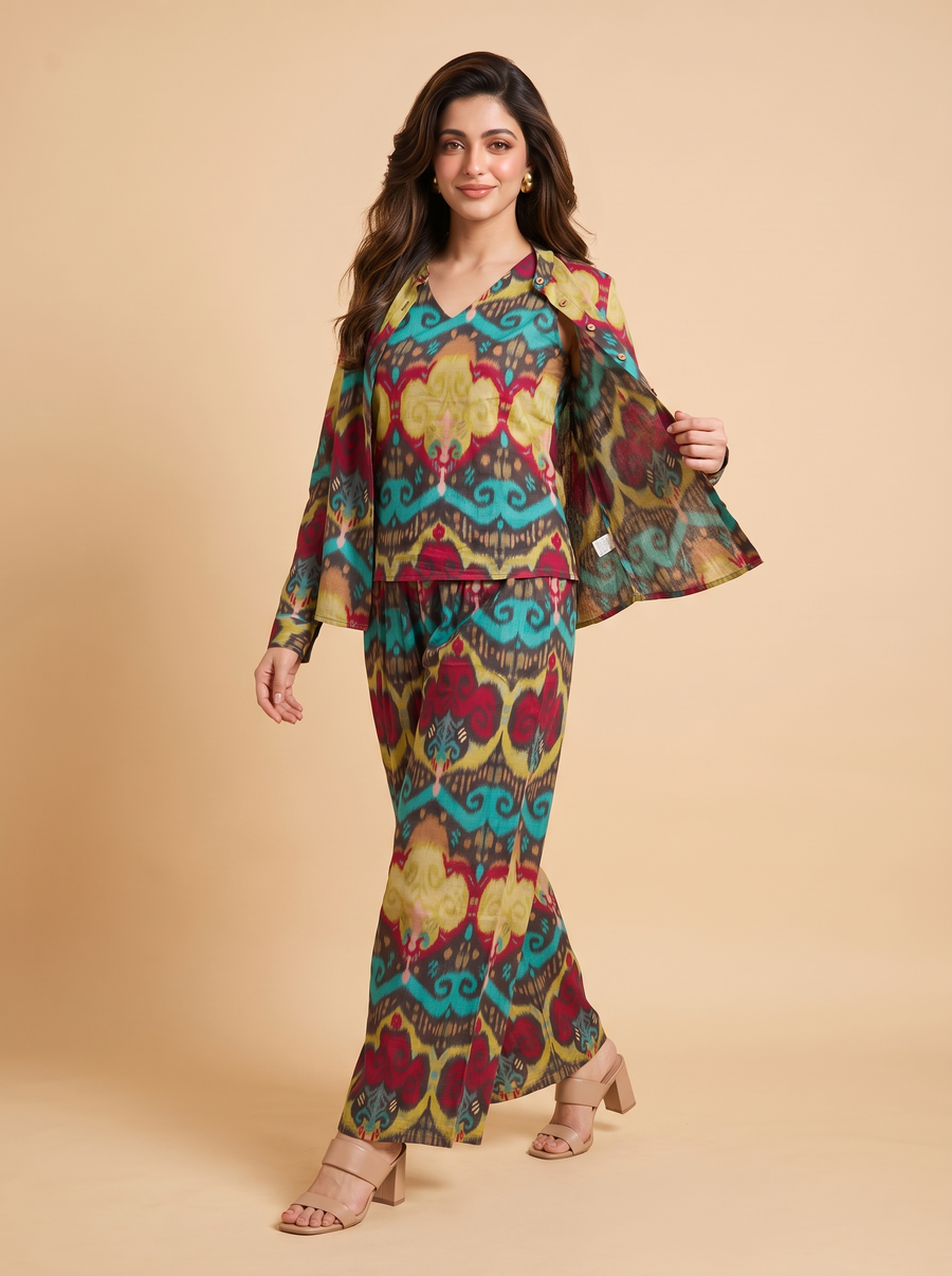 Kavya Ikkat Satin Co-ord Set