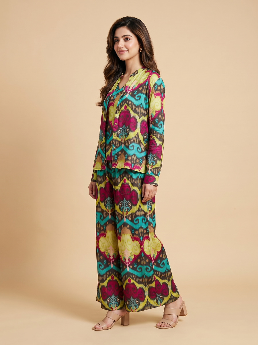 Kavya Ikkat Satin Co-ord Set