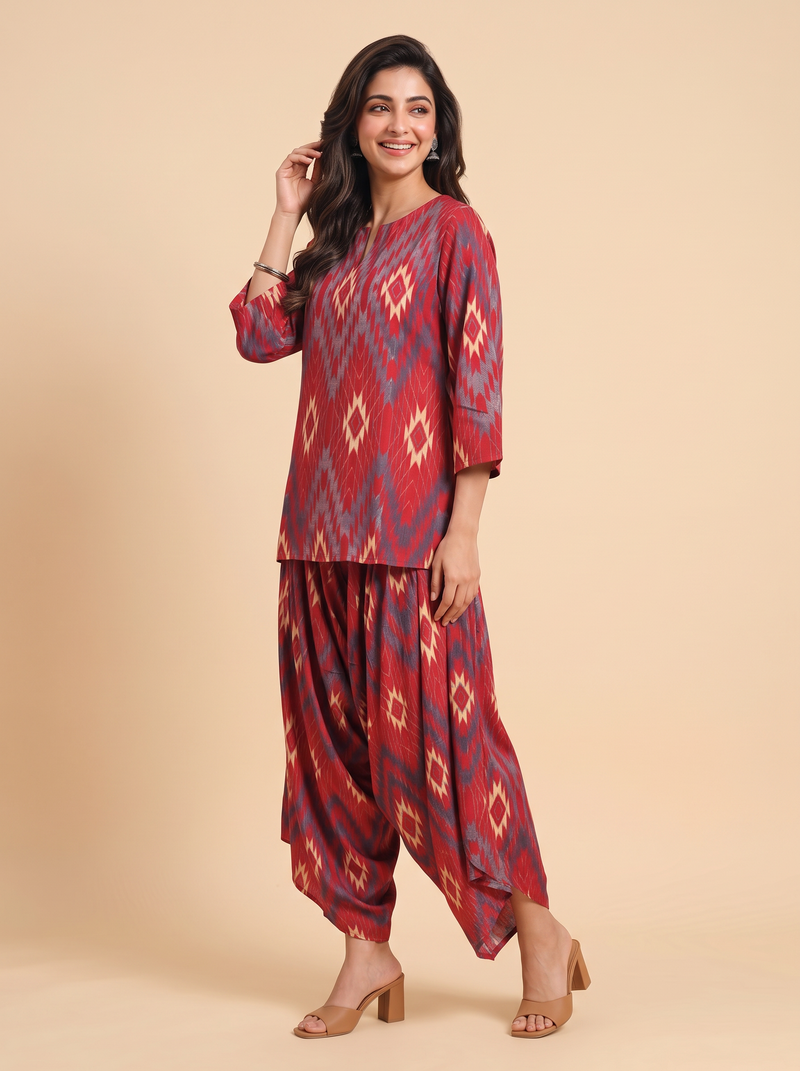 Contemporary Print Chinon Co-ord Set with Flared Pants