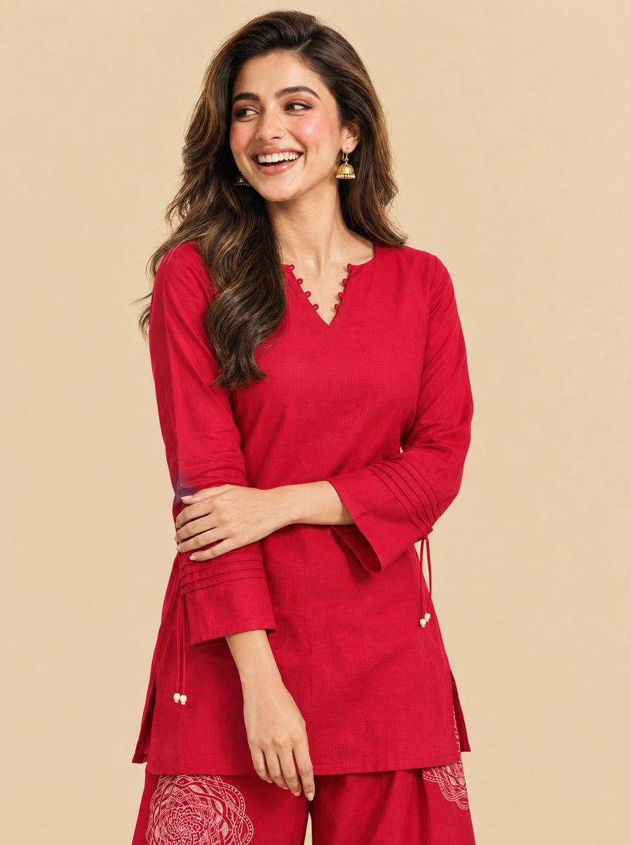 Bohemian Geometric Raw Silk Co-ord Set with Flared Pants