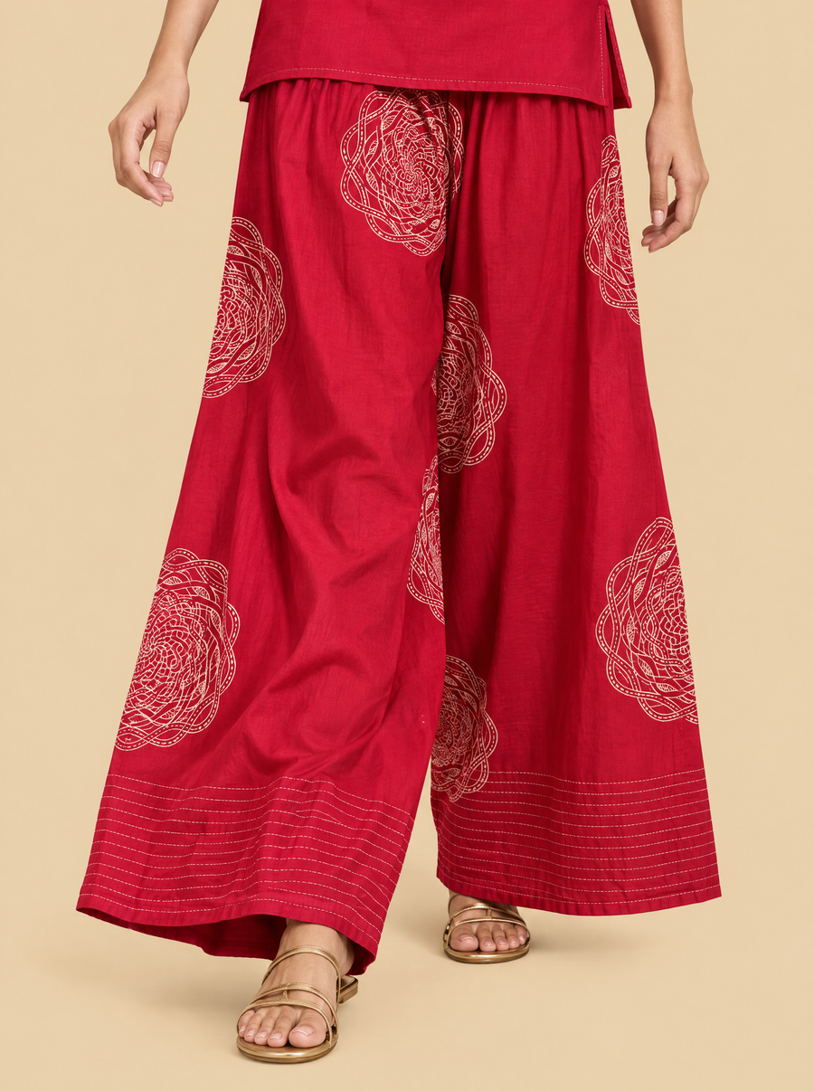 Bohemian Geometric Raw Silk Co-ord Set with Flared Pants