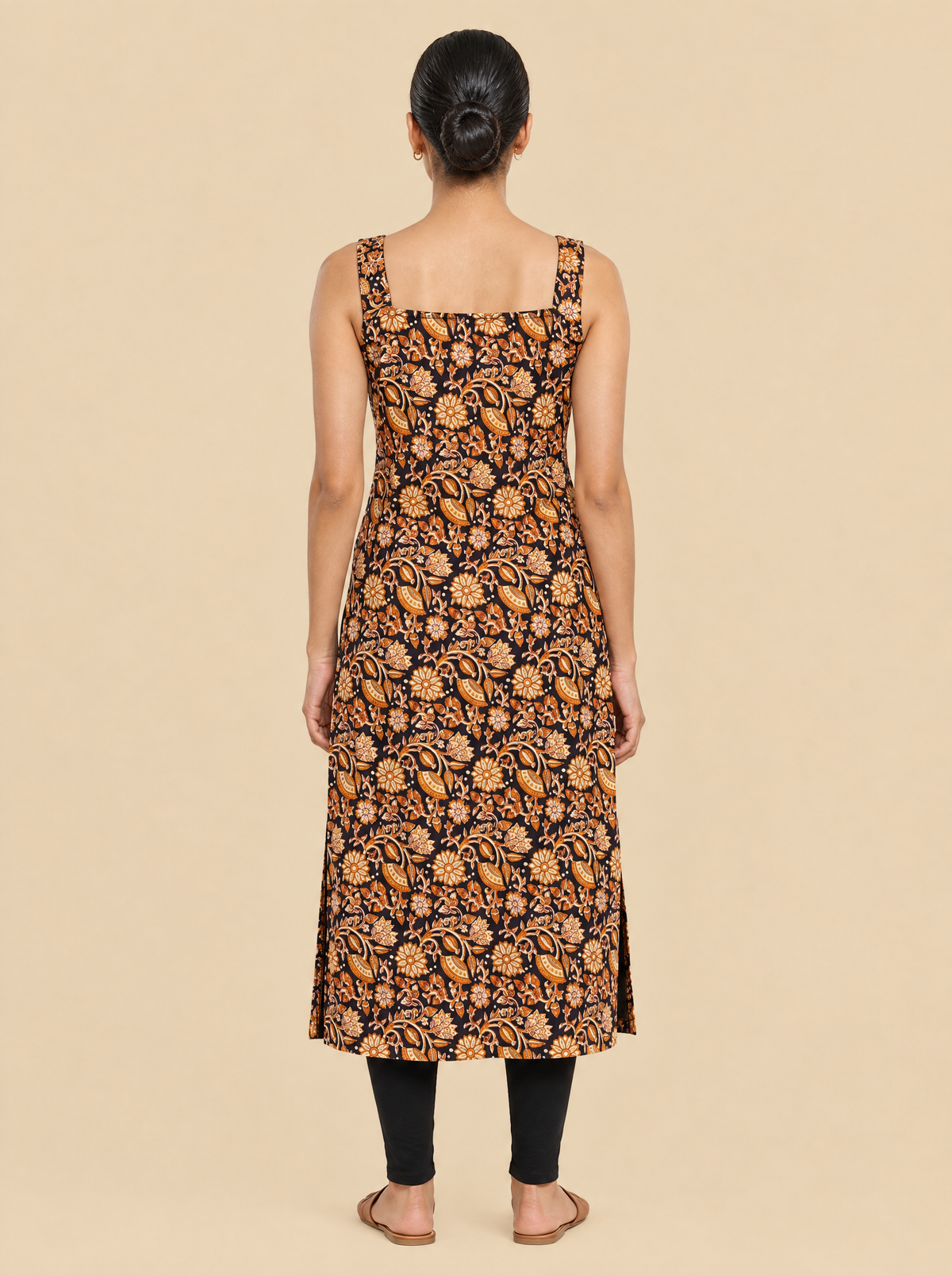 Floral Print Sleeveless Cotton A-Line Kurti