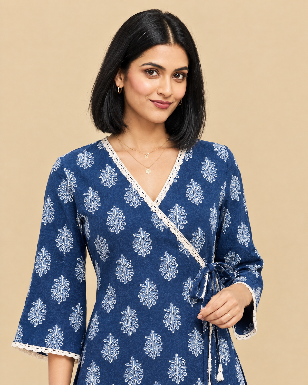 Indigo Floral Cotton Angrakha Style Top