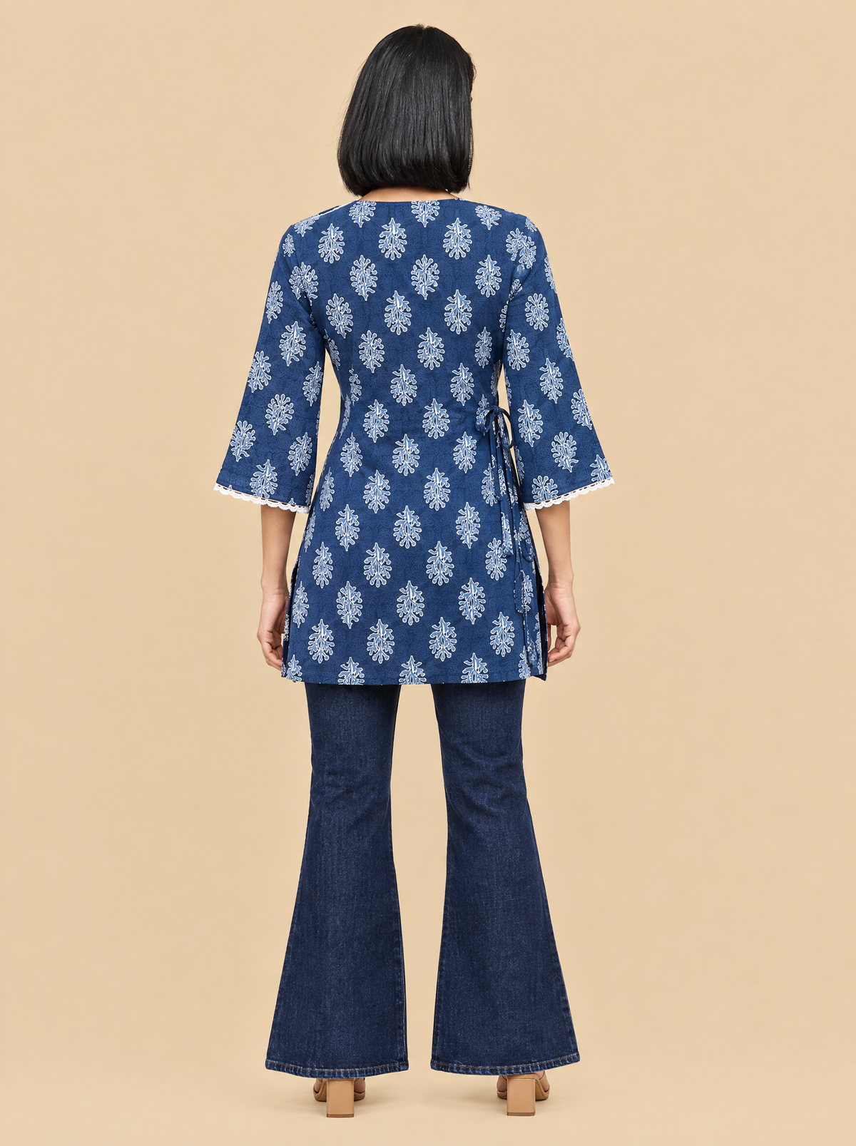 Indigo Floral Cotton Angrakha Style Top