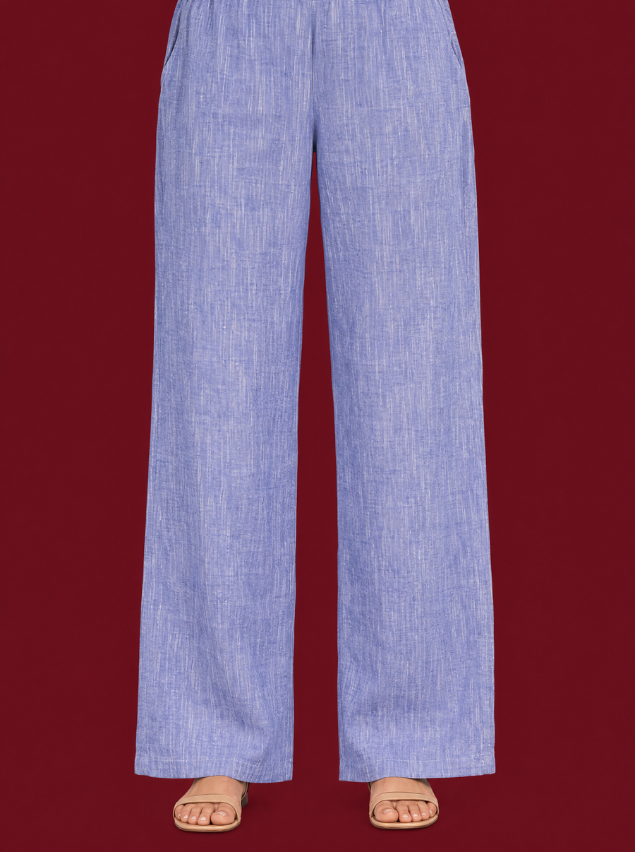 Yarn Dyed Blue Shirt Collar Kurta Set with Straight Pants
