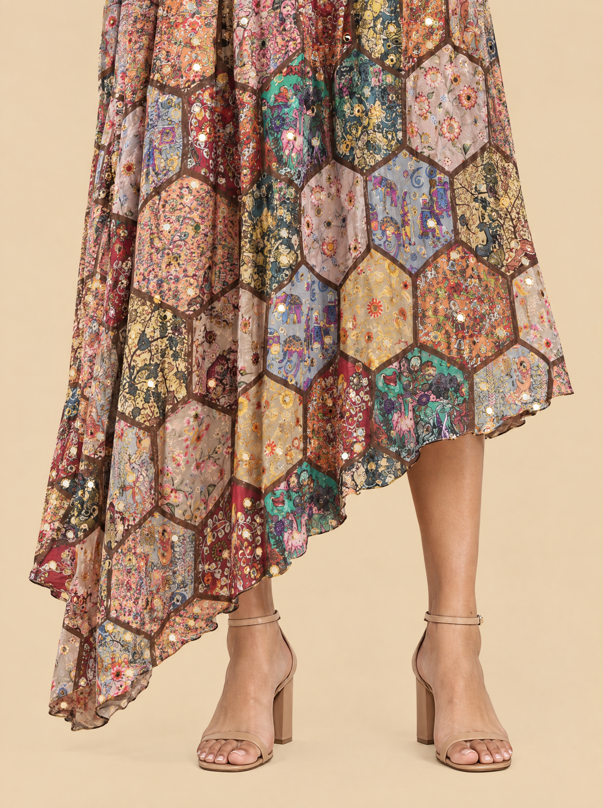 One Shoulder Mosaic Print Chinon Asymmetric Dress