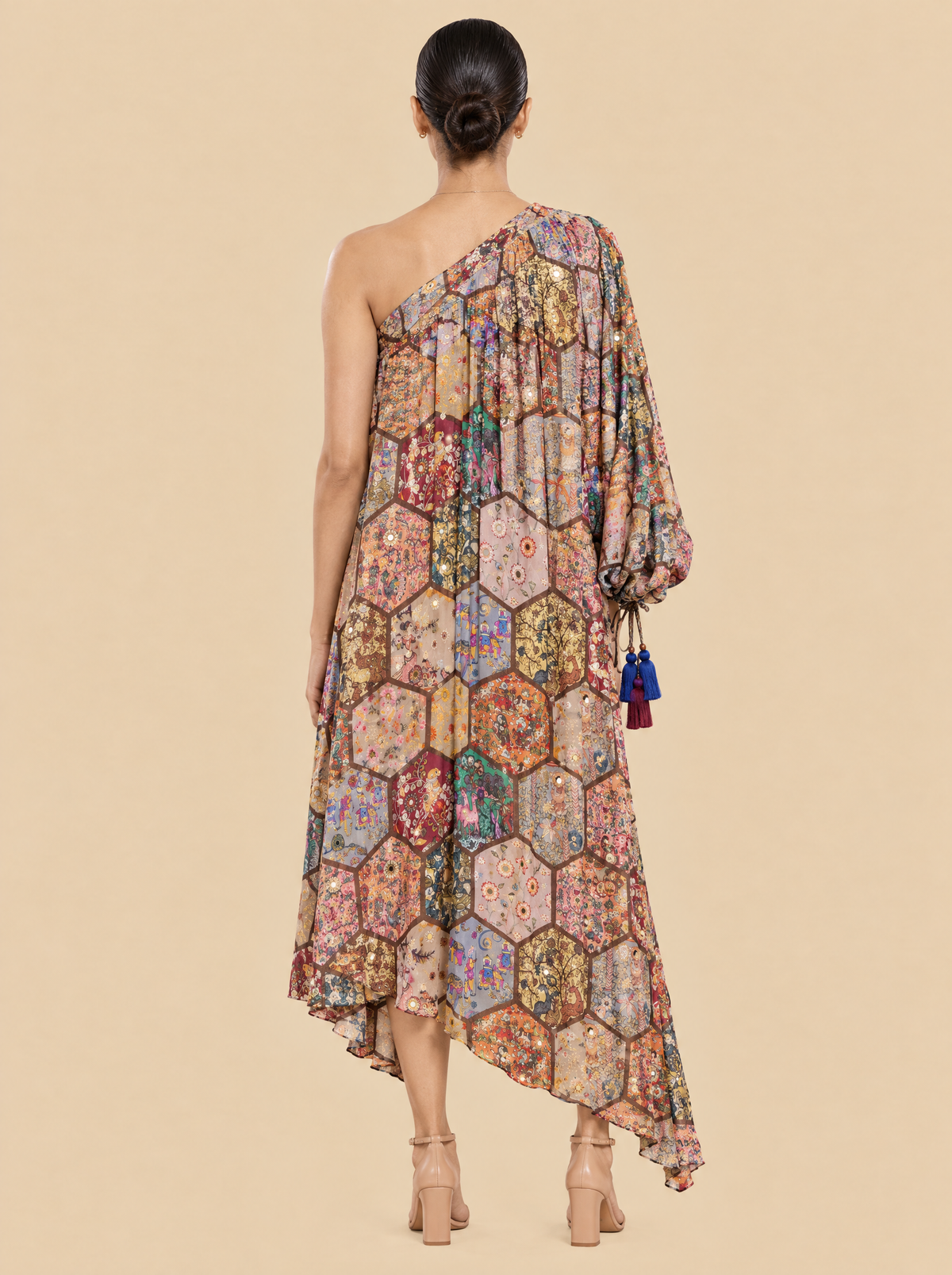 One Shoulder Mosaic Print Chinon Asymmetric Dress