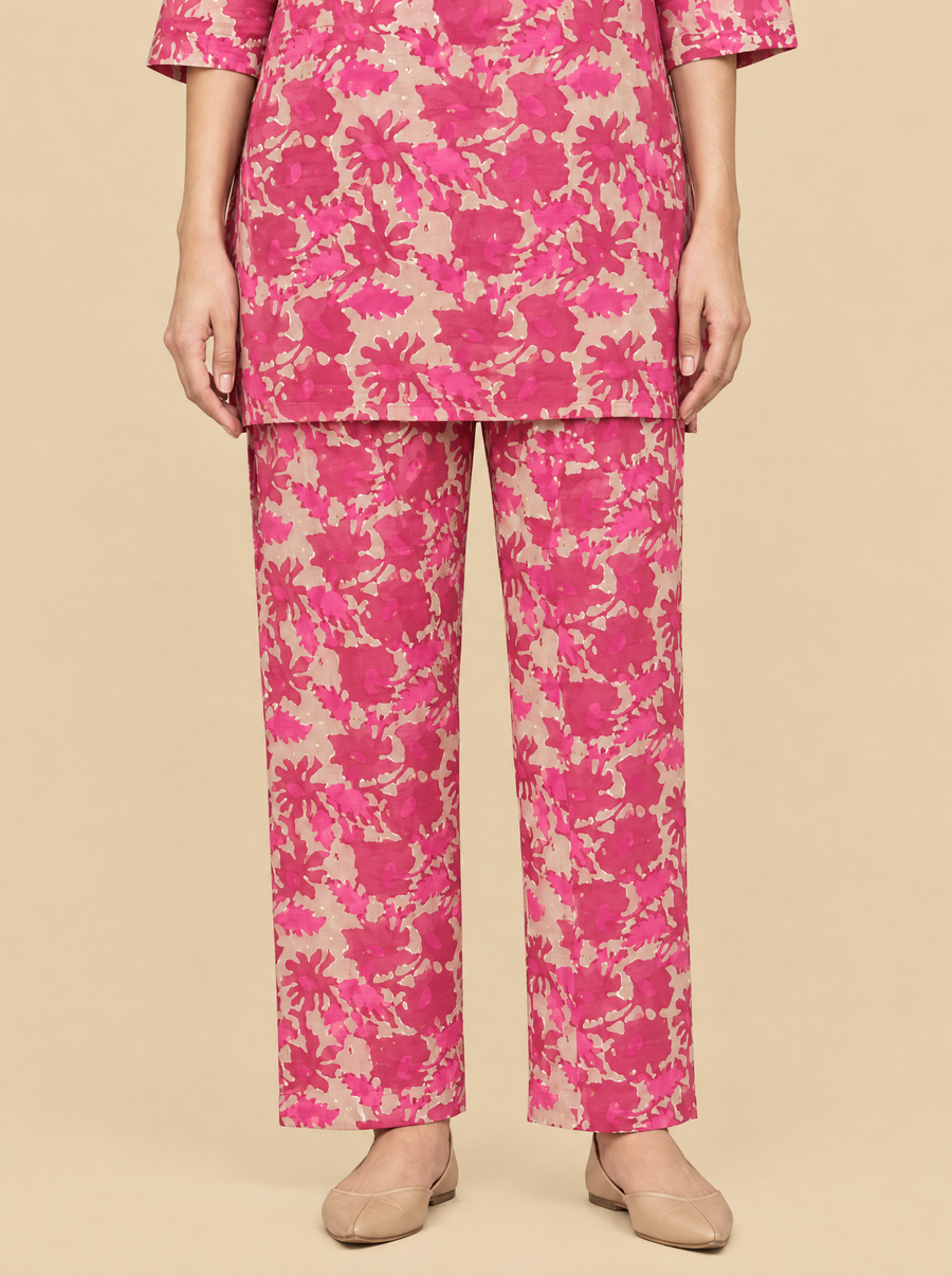 Floral Print Cotton Office Co-ord Set with Straight Pants