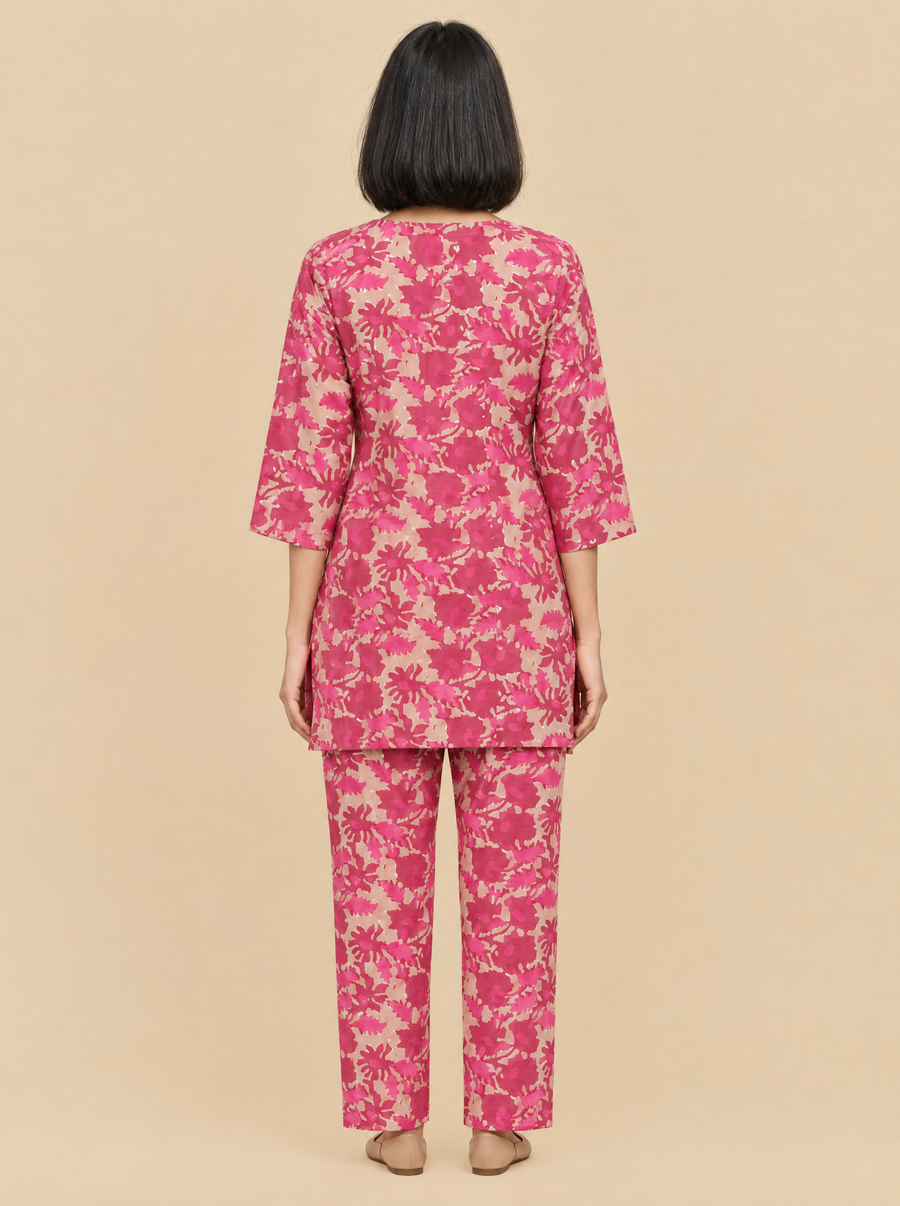 Floral Print Cotton Office Co-ord Set with Straight Pants