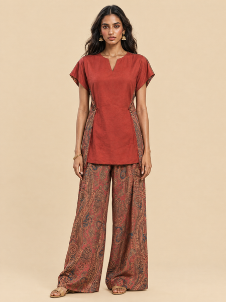Paisley Print Rayon Cape Co-ord Set with Flared Pants