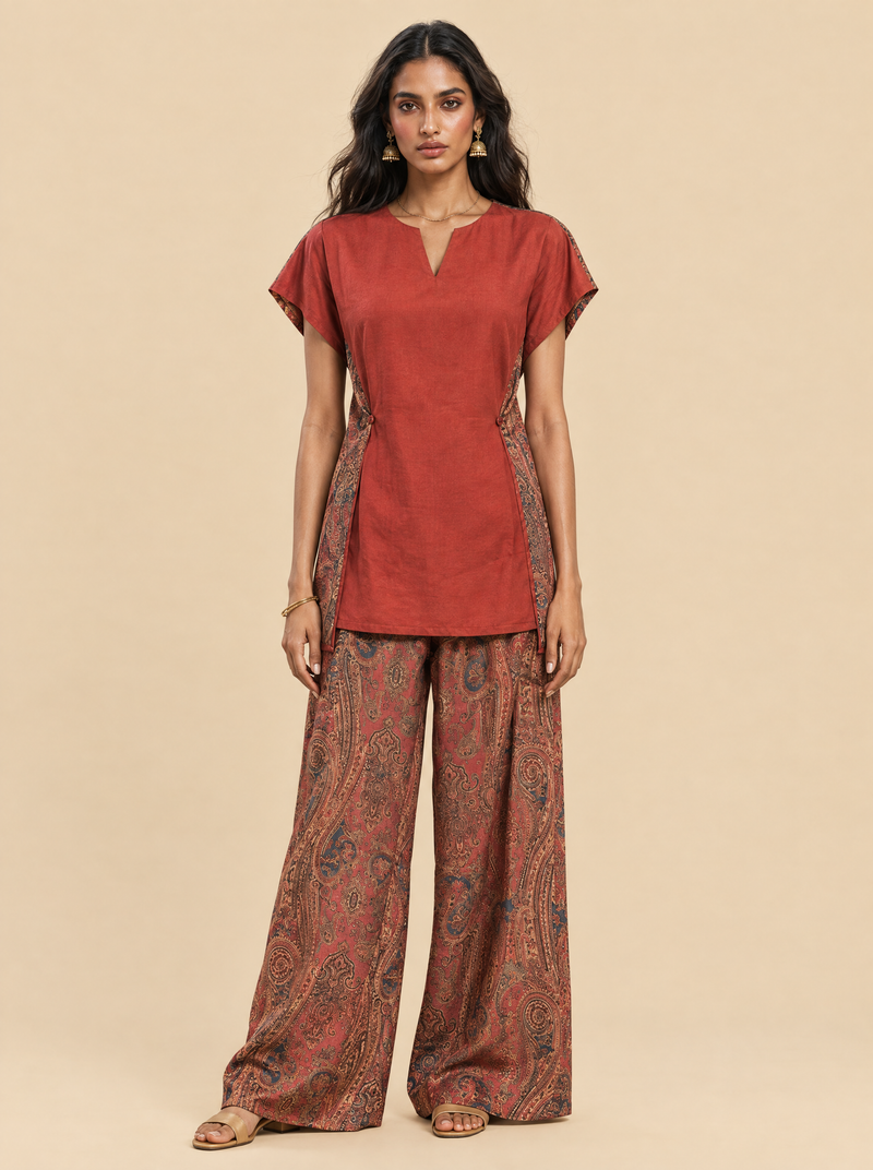 Paisley Print Rayon Cape Co-ord Set with Flared Pants