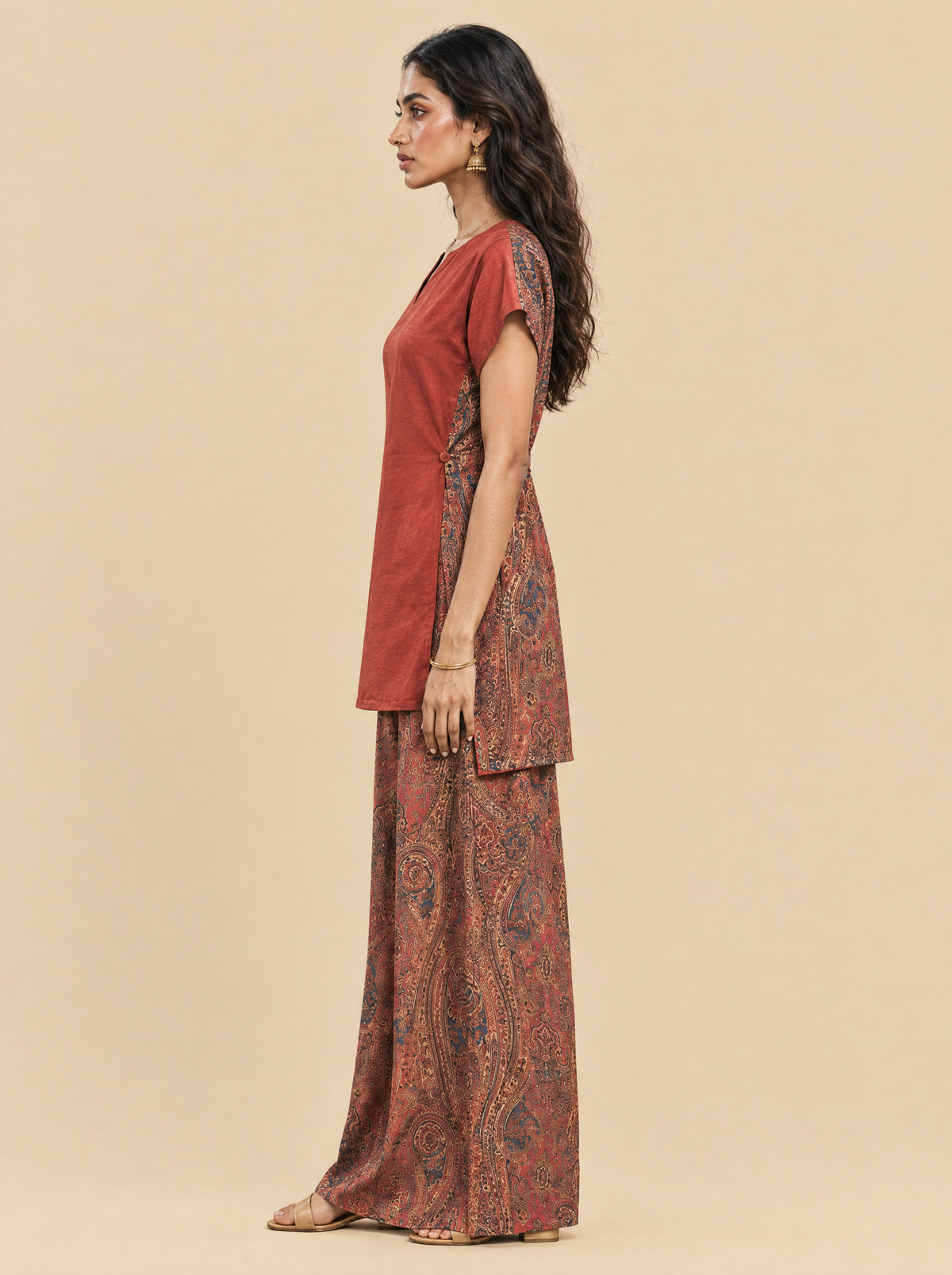 Paisley Print Rayon Cape Co-ord Set with Flared Pants