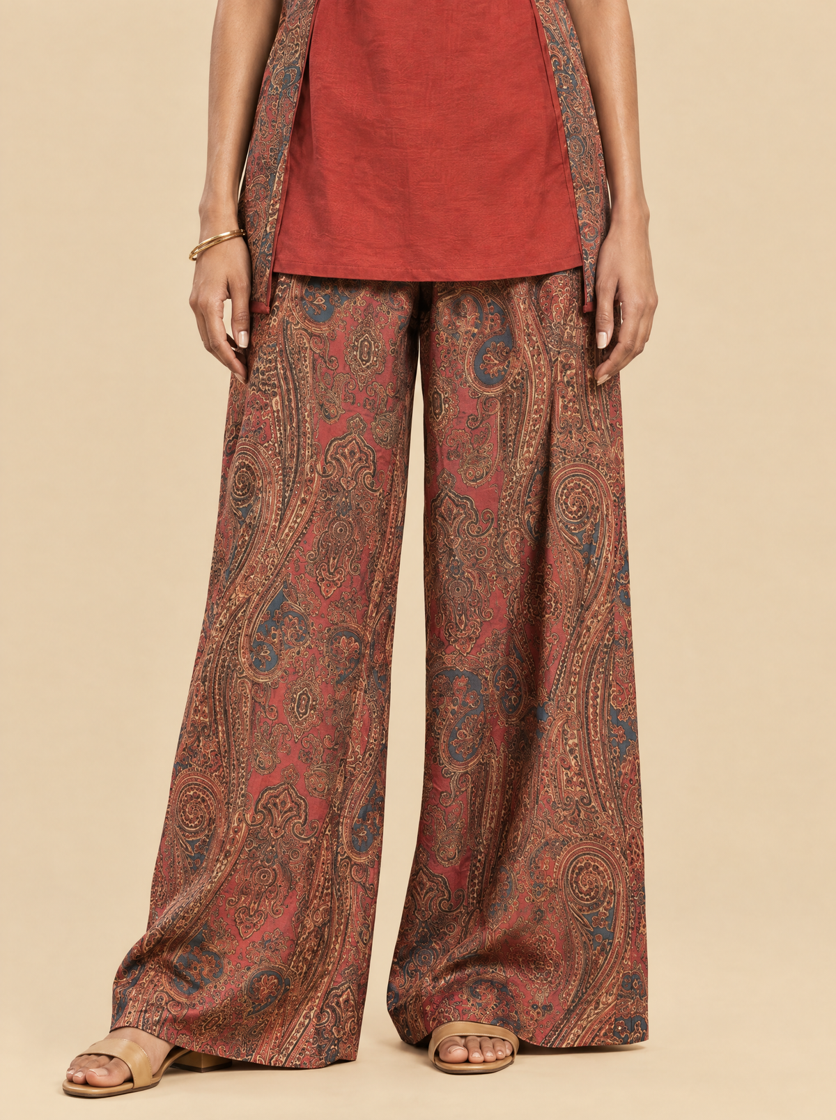 Paisley Print Rayon Cape Co-ord Set with Flared Pants