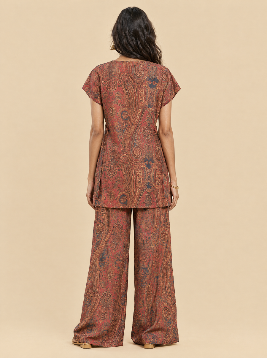 Paisley Print Rayon Cape Co-ord Set with Flared Pants