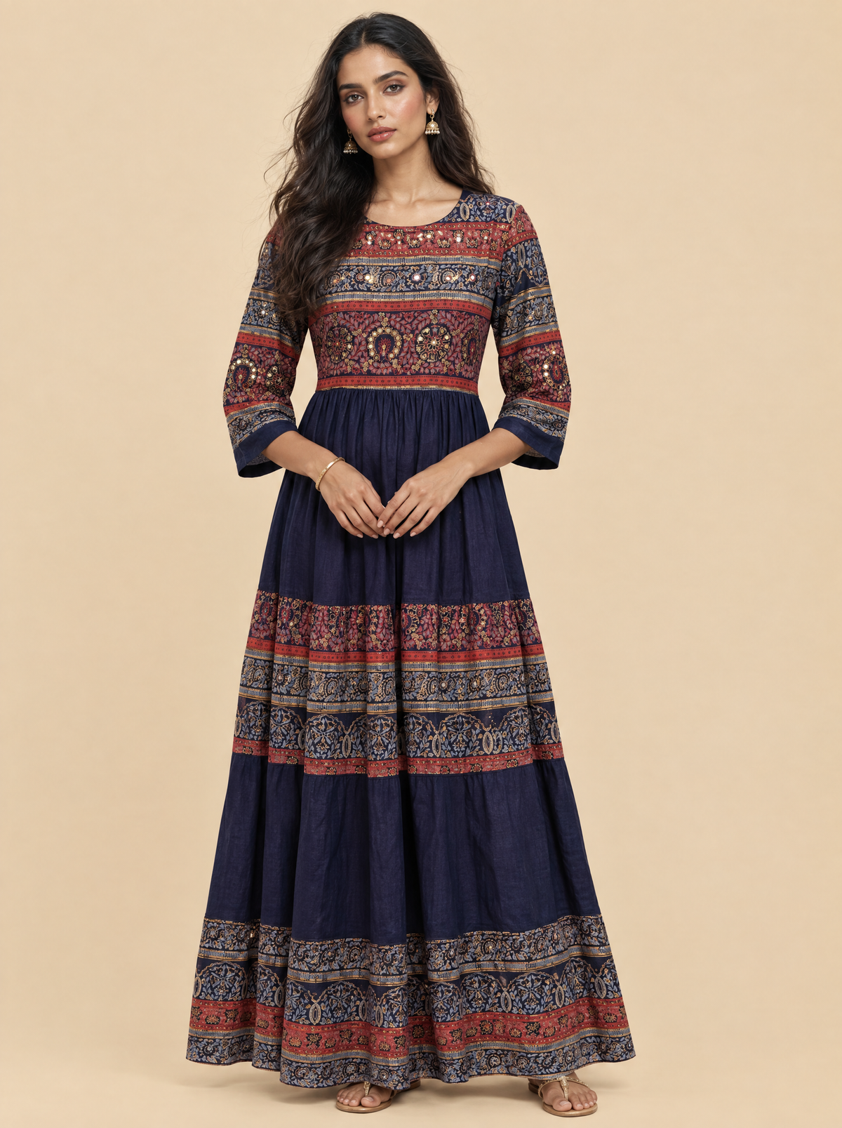 Floral Print Rayon Tiered A-Line Dress
