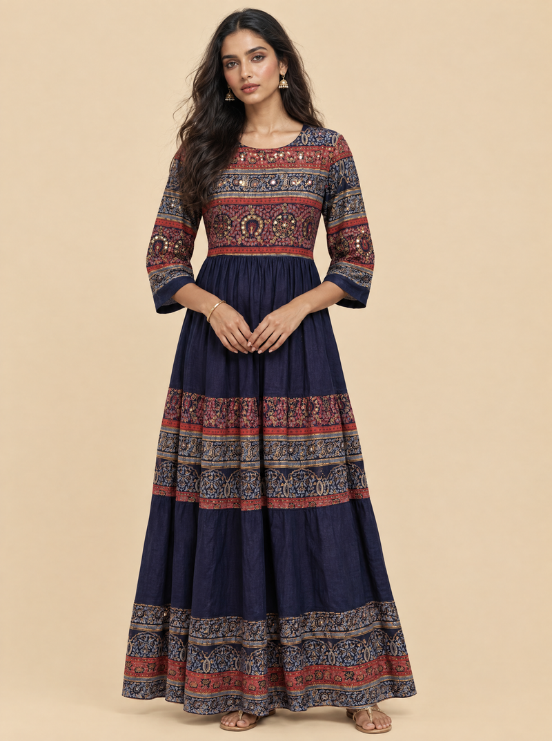 Floral Print Rayon Tiered A-Line Dress
